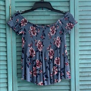 Kendall & Kylie Floral Off-Shoulder Blouse - Blue and Pink
